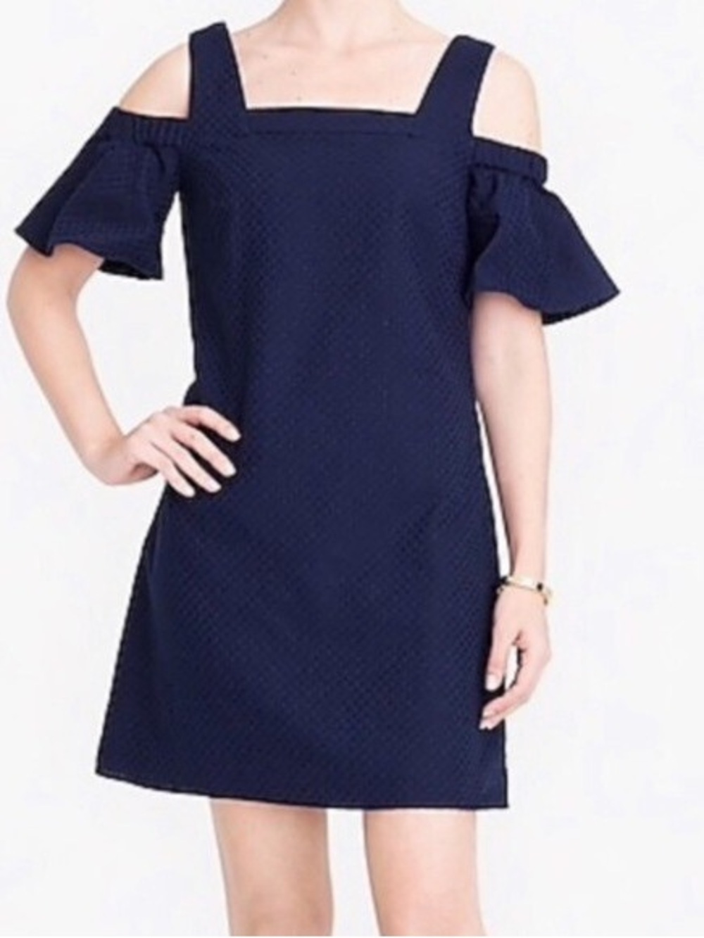 J. Crew Navy Textured Cold Shoulder Dress